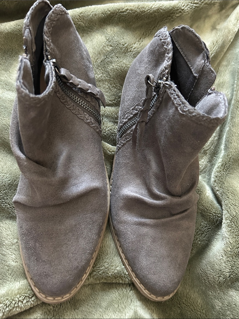 Report Taupe Suede Braided Zip Ankle Boots